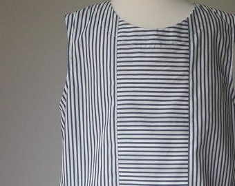 Blue and White Striped Sleeveless Dress