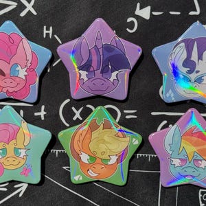 My Little Pony Mane Six Rainbow-Reflective Star Buttons &lt;3