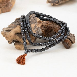 108 Black Baba Mala Skull Prayer Beads, Yak Bone Skull Japa Mala, Hand Carved Natural Skull Long Necklace, Buddhist Skulls Tassel Chain
