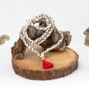 108 Skull Mala Prayer Beads, Nepalese Yak Bone Skull Japa Mala, Kali Mala, Natural Skull Long Necklace, Buddhist White Skulls Chain