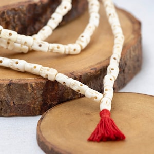 108 White Skull Mala Prayer Beads, Nepalese Bone Skull Japa Mala, Kali Mala, Hand Carved Natural Skull Long Necklace, Buddhist Skulls Chain