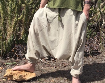 PANTALON Baggy beige tissé à la main en coton Aladin Yoga Alibaba Afghani Goa pantalon avec poches entrejambe bas sarouel tribal de haute qualité