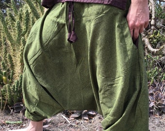 PANTALONI HAREM in cotone tribale verde intrecciati a mano Aladin Yoga Alibaba Afghani Goa Pantaloni con tasche Pantaloni con cavallo basso Pantaloni tribali di alta qualità