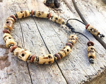 Unisex Perfect Gift Hand Carved Skull Bracelet Serpent Vertebrae Bone Bracelet Protection Bracelet Tribal Snake Bone Skull Bracelet