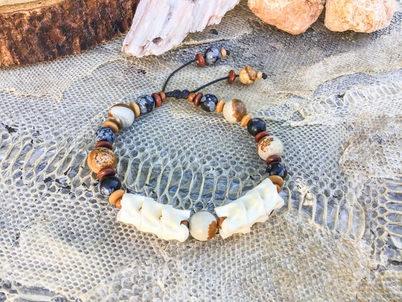 Real Snake Bone Bracelet – Jasper, Obsidian, Tribal Amulet - Etsy