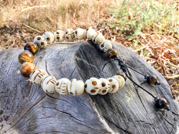 Yak Bone Skull Bracelet – Tiger Eye, Buddhist Wristlet - Etsy