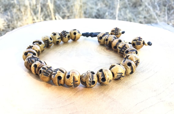 Buddhist Bone Skulls Bracelet Organic Dye Skull Bracelet Bone Hand