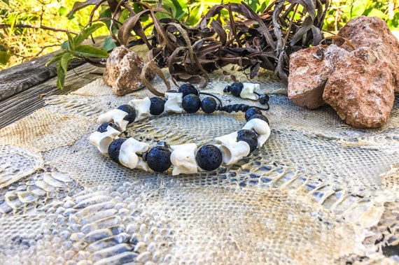 Bone Bead and Lava Rock Bracelet Stretch / Large (8 Inches)