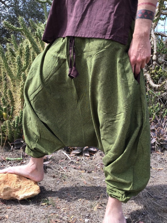 Green Tribal Harem Pants, Handwoven Cotton Aladin Yoga Trousers - Etsy
