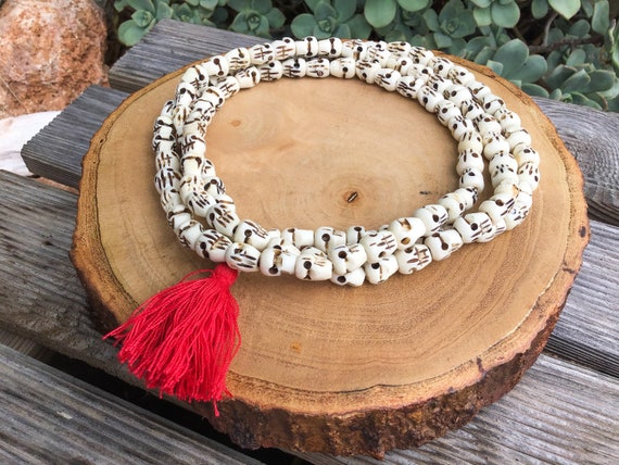 Skull Mala 108 White Bone Beads