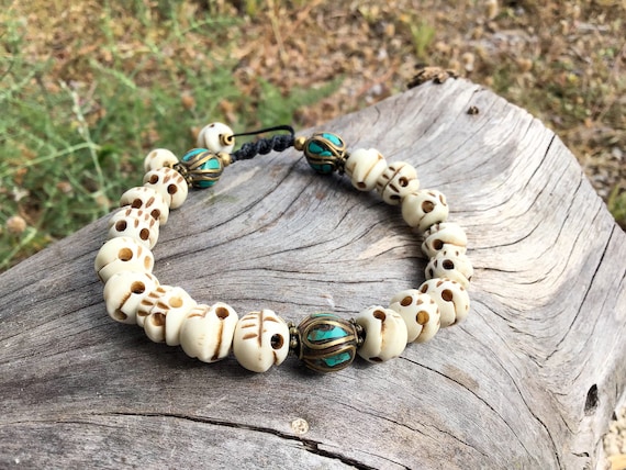 OVALBUY Ox Bone Carved Skull Beads Tibet Buddhist Prayer Bracelet Mala |  Beaded skull, Prayer bracelet, Buddhist prayer