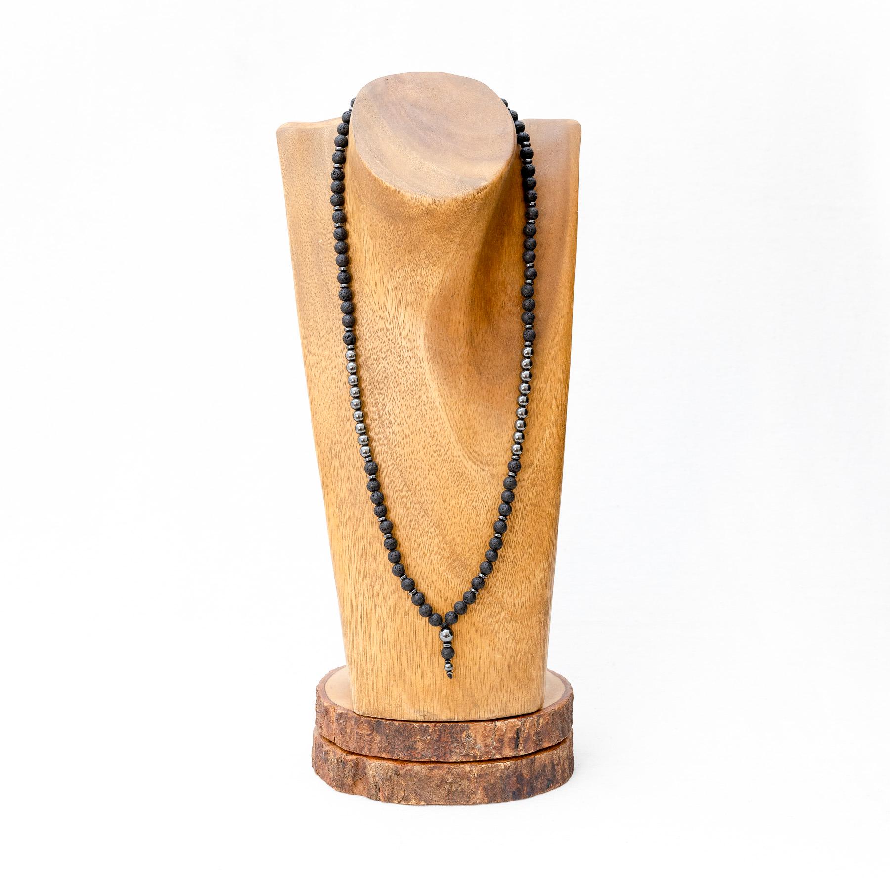 Collier Homme/femme En Pierres Naturelles - Lave, Hématite, Turquoise, Pendentif Perle, Idéal Cadeau