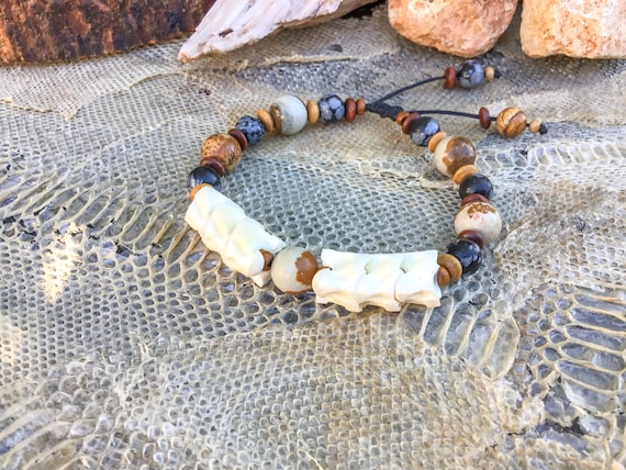 Real Snake Bone Bracelet – Jasper, Obsidian, Tribal Amulet - Etsy