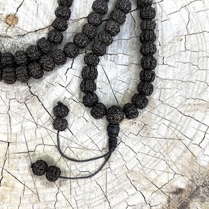 108 Natural Rudraksha Seed Mala Prayer Beads - Rudraksha Japa Mala - Meditation Mala Rosary - Buddhist Japa Mala - Dark Brown Rudra Seeds