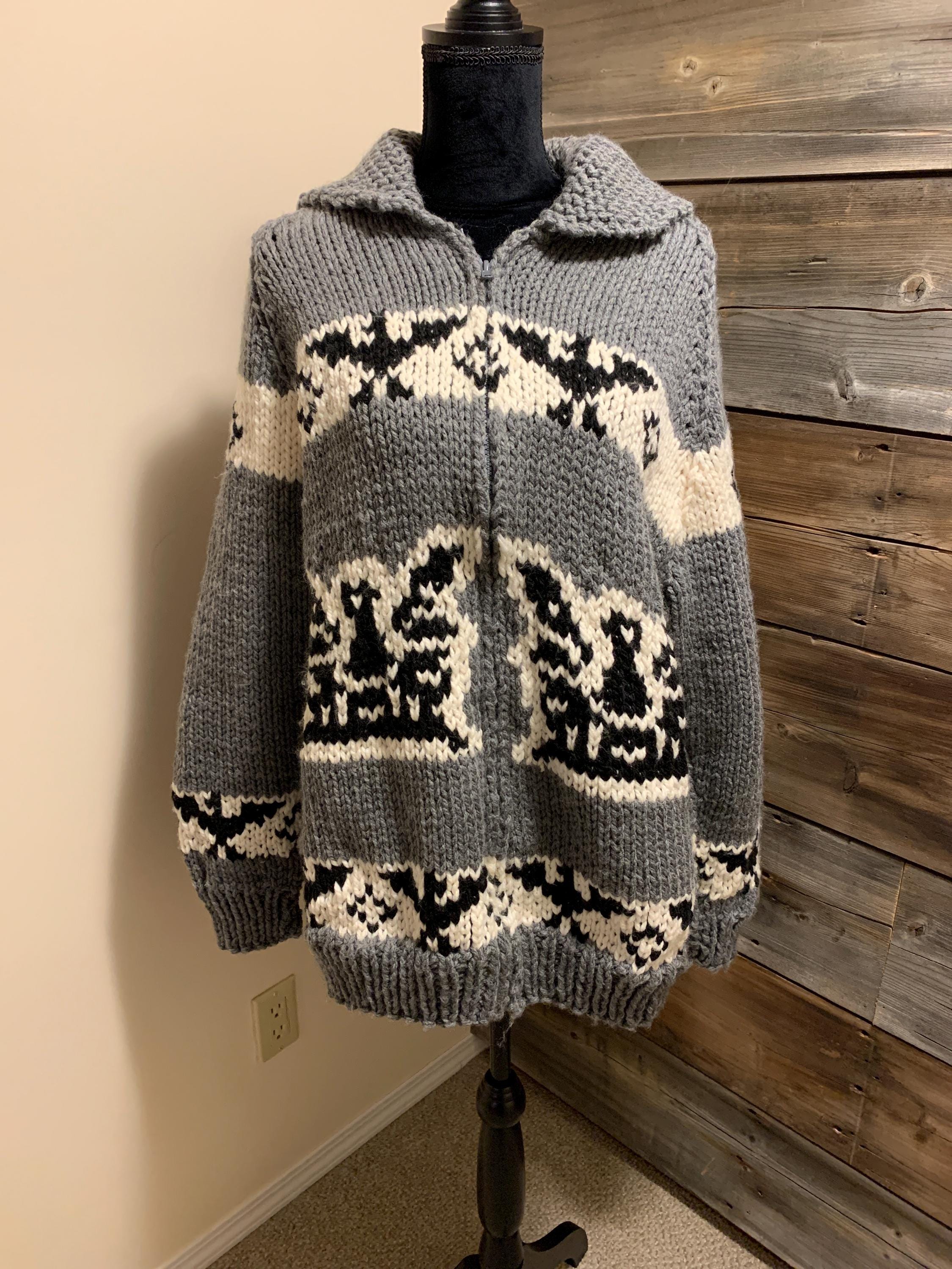 Hand Knit Thunderbird Cowichan Sweater: Vintage Style, Size M - Etsy