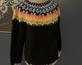 Damen-Strickpullover mit Fair-Isle-Motiv – mehrfarbiger handgestrickter Pullover – nordischer Damenpullover – traditioneller Pullover – Vintage-Pullovermuster