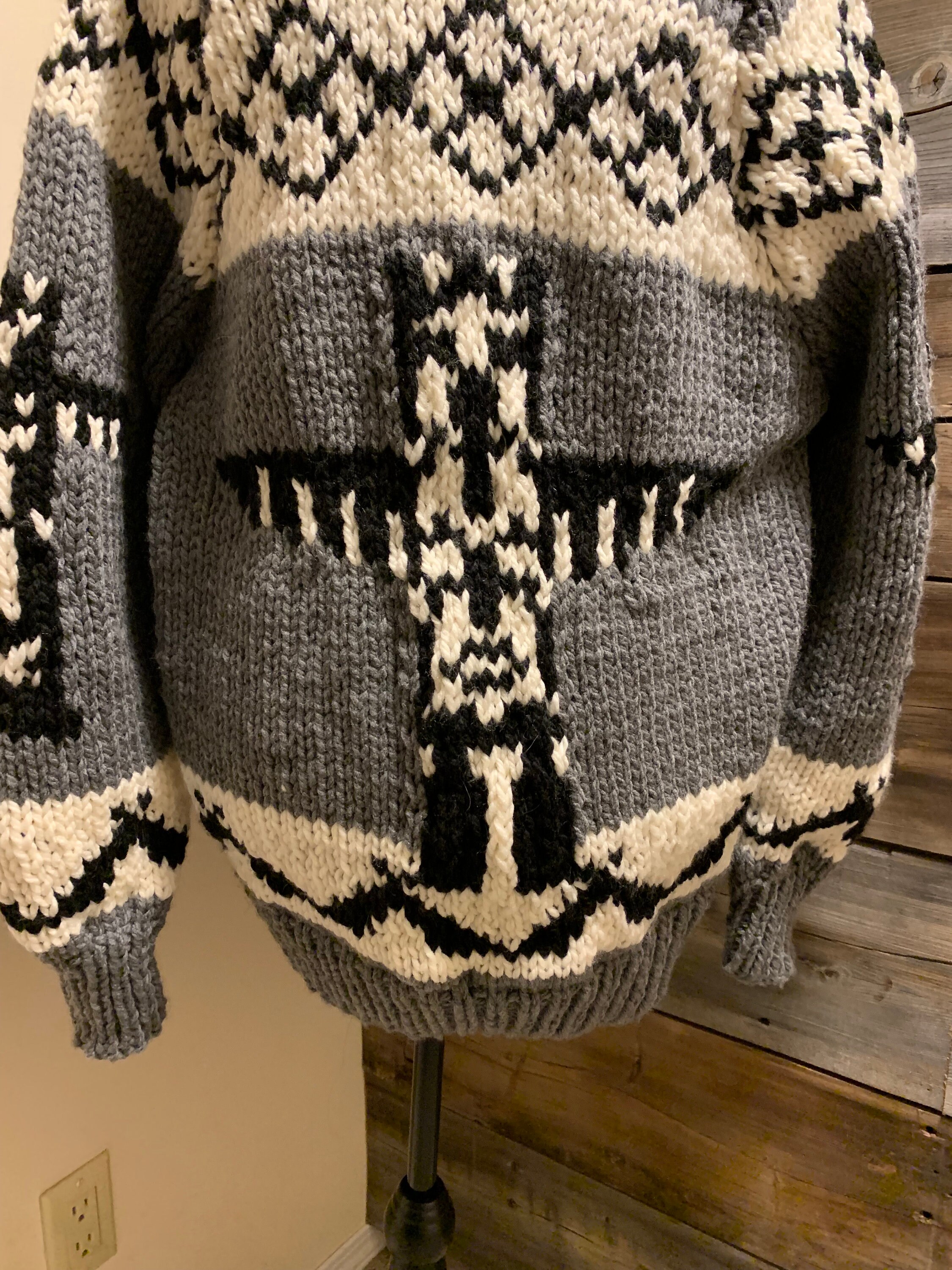 Totem Pole Cowichan Style Sweater: Hand Knit Vintage Outerwear - Etsy