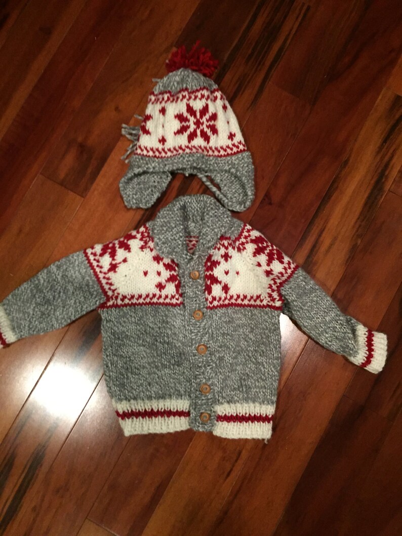 Snowflake Cardigan and Hat - Baby Sweater - Knit Baby Jacket - Baby Winter Hat - Knit Baby Cardigan - Unisex Baby Gift - Baby Boy Gift 