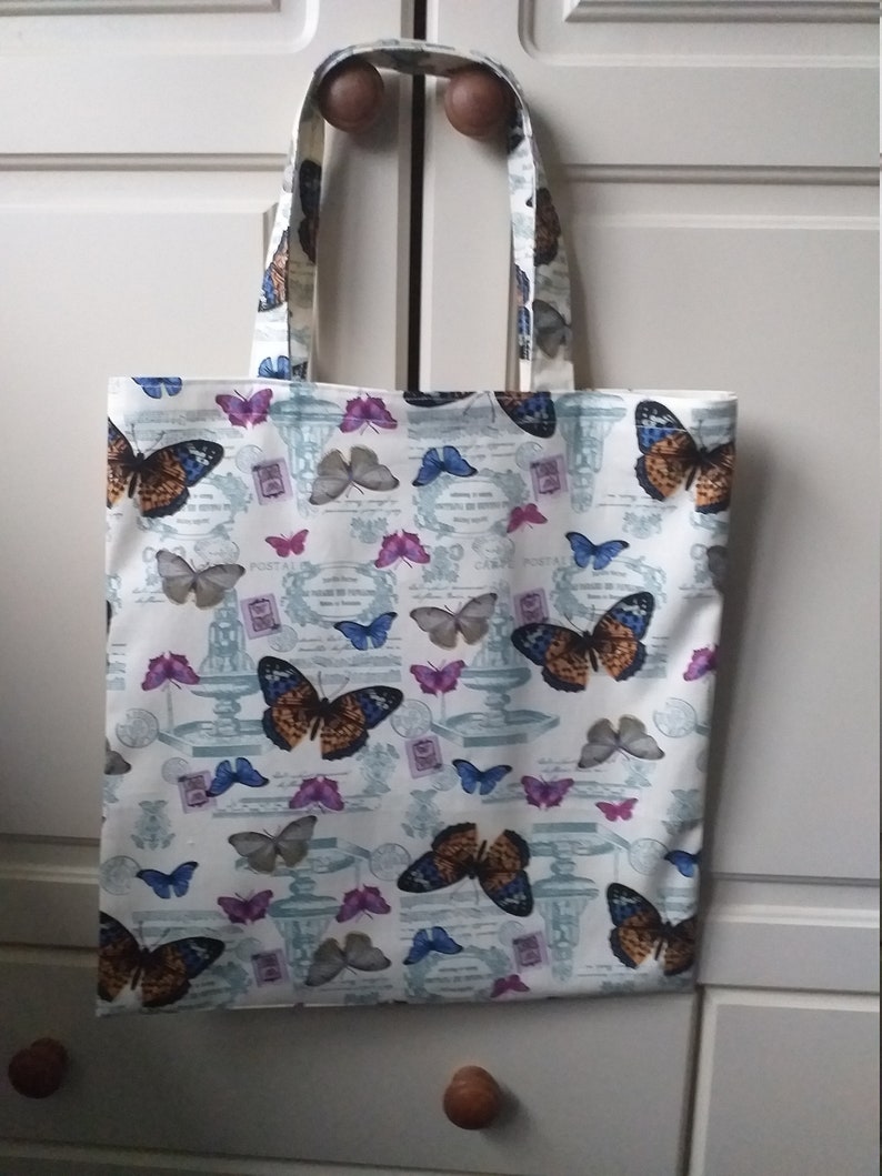 Handmade Butterfly Tote Market Shopping Bag Light Weight Cotton Canvas Ivory 15 x 15 34