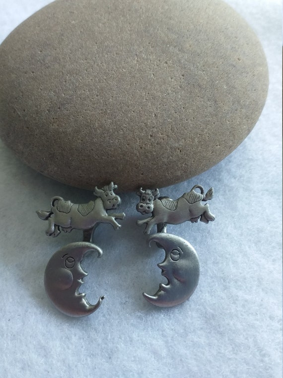 Vintage JJ Jonette Cow Jumps Over The Moon Stud E… - image 3