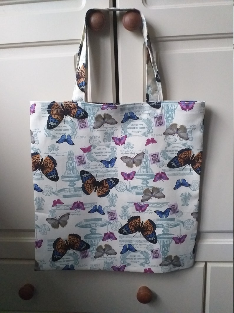 Handmade Butterfly Tote Market Shopping Bag Light Weight Cotton Canvas Ivory 15 x 15 34