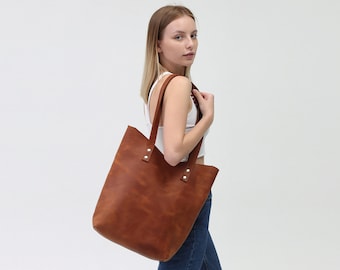 Sac fourre-tout en cuir pour femmes, grand sac d’achat en cuir, sac en cuir pour femmes à bandoulière, sac à main en cuir marron, sac en cuir monogram femmes