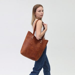 Women Leather Tote Bag, Large Leather Shopper Bag, Shoulder Women Leather Bag, Brown Leather Handbag Tote, Monogram Women Leather Bag image 1