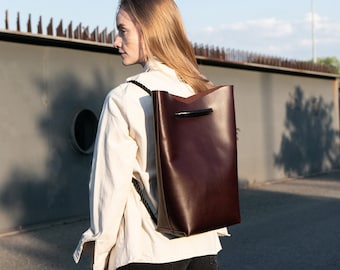 Convertible backpack, Leather women convertible backpack tote, brown leather backpack, brown leather tote bag, convertible backpack purse