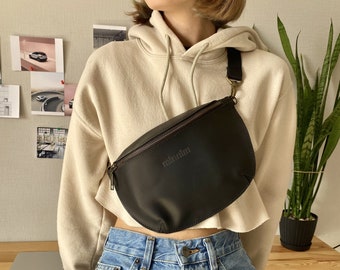 Leather Waist Belt, Black Leather Fanny Pack, Designer Waist Bag, Black Leather Belt Bag Waist Belt Bag, Leather Belt Bag