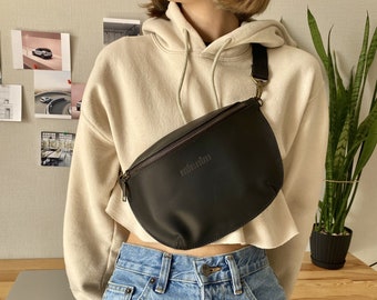 Leather Fanny Pack, Belt Bag for Women Crossbody, Adjustable Waist Bag Leather, Mens Leather Fanny Pack for Women, Black Leather Belt Bag