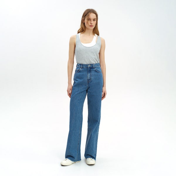 Jean court palazzo tendance pour femmes, Jeans larges pour femmes, Jeans larges courts pour femmes, Jeans larges Old Navy, Jeans taille haute