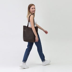Women Leather Tote Bag, Large Leather Shopper Bag, Shoulder Women Leather Bag, Brown Leather Handbag Tote, Monogram Women Leather Bag image 9