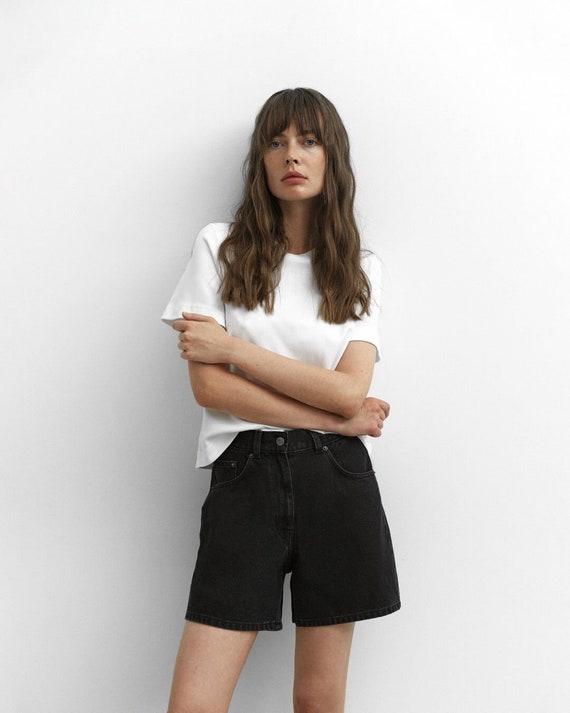 Grey denim shorts womens sale