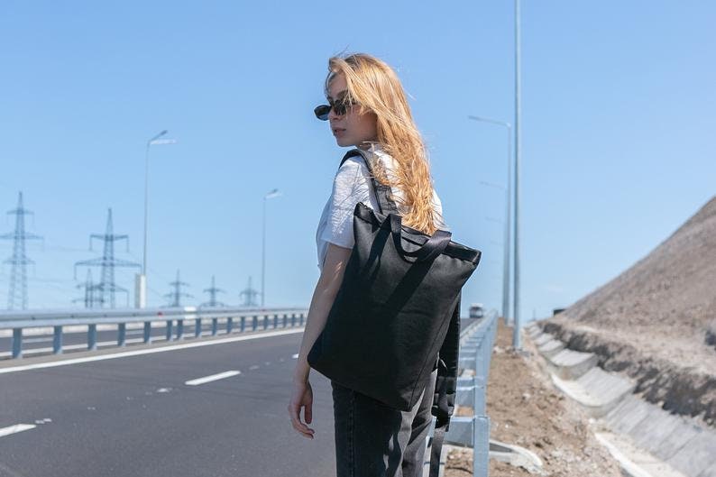 Canvas rugzak, Laptop volwassen rugzak voor vrouwen, Waterdichte kleine rugzak afbeelding 8