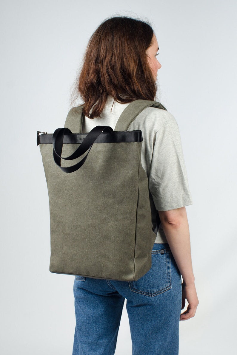 Canvas backpack, Military backpack for men, Laptop waterproof handmade backpack women, Personalized college backpack, Minimalist backpack image 1
