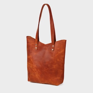 Women Leather Tote Bag, Large Leather Shopper Bag, Shoulder Women Leather Bag, Brown Leather Handbag Tote, Monogram Women Leather Bag image 2