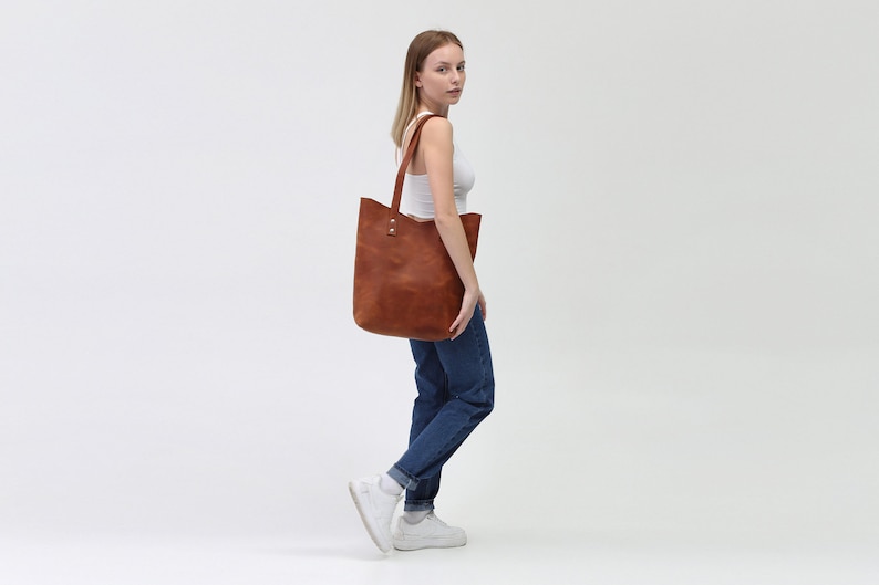 Women Leather Tote Bag, Large Leather Shopper Bag, Shoulder Women Leather Bag, Brown Leather Handbag Tote, Monogram Women Leather Bag image 3