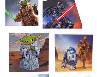 Star Wars DIY Crystal Art Craft Buddy, 6 choices Darth Vader, Grogu, R2-D2 & C-3PO, Chewbacca, Yoda or Rey Personalised free ribbon