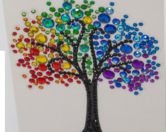Craft Buddy Crystal Art RAINBOW TREE DIY greeting card or picture kit, like 5 D diamond painting can be personalised 10 x 15 cm