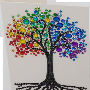 Craft Buddy Crystal Art RAINBOW TREE DIY greeting card or picture kit, like 5 D diamond painting can be personalised 10 x 15 cm