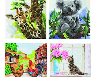 Crystal Art D.I.Y picture kit on framed canvas, choose from Kitten, Koalas, Giraffes or Farm by Craft Buddy all 30x30 cm