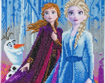 Disney Elsa Anna & Olaf Frozen Crystal Art DIY picture kit ready to hang once complete, by Craft Buddy, 30 x 30 cm like Diamond Painting