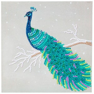 Craft Buddy PRETTY PEACOCK Crystal Art DIY greeting Card or picture kit, Personalised free if giving as a gift ideal for adult or child