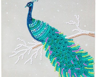 Craft Buddy PRETTY PEACOCK Crystal Art DIY greeting Card or picture kit, Personalised free if giving as a gift ideal for adult or child