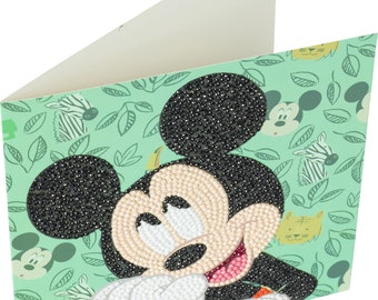 Disney Happy Mickey Mouse Crystal Art DIY greeting Card or picture kit by Craft Buddy, Personalised free if giving as a gift