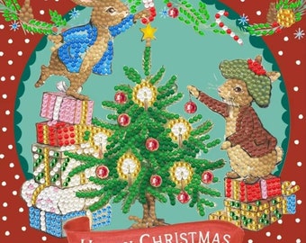 Peter Rabbit Hoppy Christmas DIY crystal art greeting Card or picture kit by Craft Buddy Personalised free