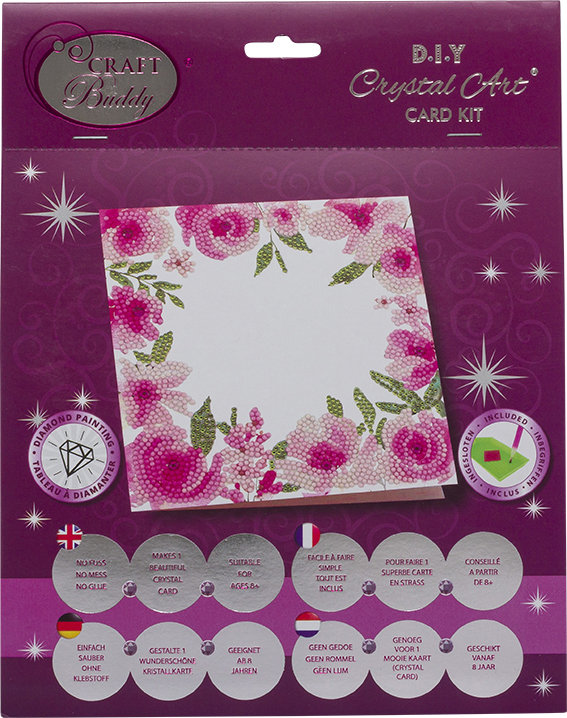 Craft Buddy Crystal Art FLORAL BORDER DIY Greeting Card or Picture Kit,  Like 5 D Diamond Painting Can Be Personalised 