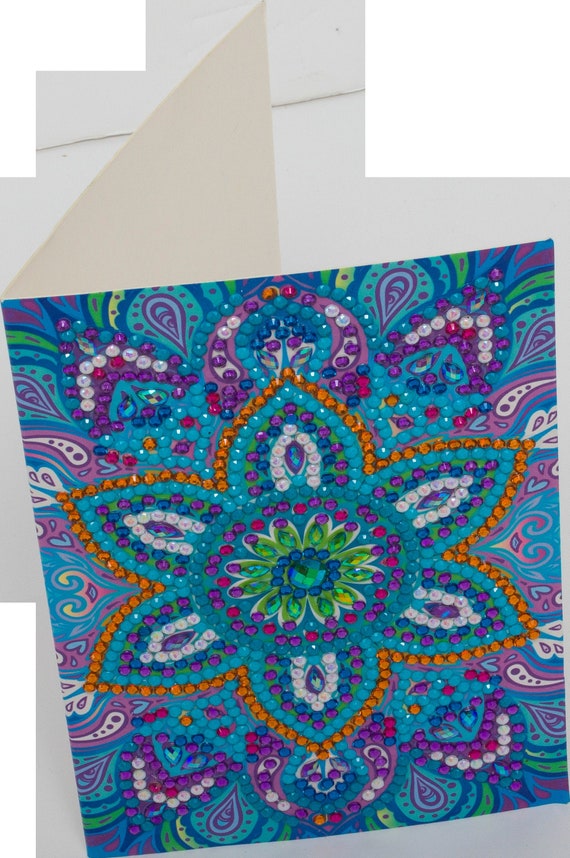 Craft Buddy Crystal Art BLUE MANDALA DIY Greeting Card or Picture Kit, Like  5 D Diamond Painting Can Be Personalised 10 X 15 Cm 