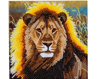 Craft Buddy Crystal Art RESTING LION DIY greeting card or picture kit, like 5 D diamond painting ideal for children and adults age 8-80