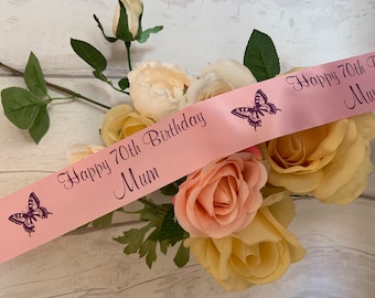 Personalised Special birthday ribbon customised for 18th, 21st, 30th, 40th, 50th, 60th, 70th, 80th, 90th, 100th celebrations, 45mm width